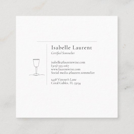 ミニマリストのソムリエ・ワイン専門家 スクエア名刺 (裏面)