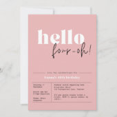 ミニマリストのダスティピンク「こんにちは、4歳！」40日目 招待状 (正面)