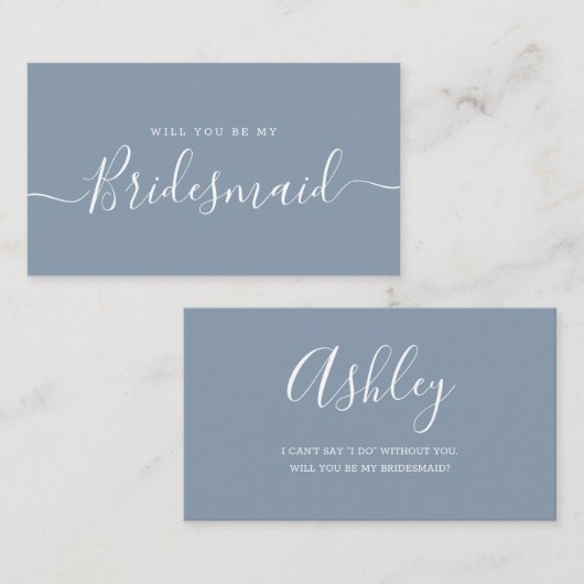 ミニマリストのダスティブルーのブライドメイド提案カード ノートカード (正面/裏面)