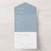 ミニマリストのダスティブルーモノグラム結婚ズ オールインワン招待状 (内側)