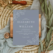 ミニマリストのダスティブルーラインアートボタニカル結婚ズ 招待状