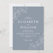 ミニマリストのダスティブルーラインアートボタニカル結婚ズ 招待状 (正面)