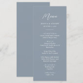 ミニマリストのダスティブルー&ホワイトシンプル・結婚 メニュー (正面/裏面)
