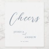 ミニマリストのダスティブルー&ホワイトシンプル・結婚 ワインラベル (シングルラベル)