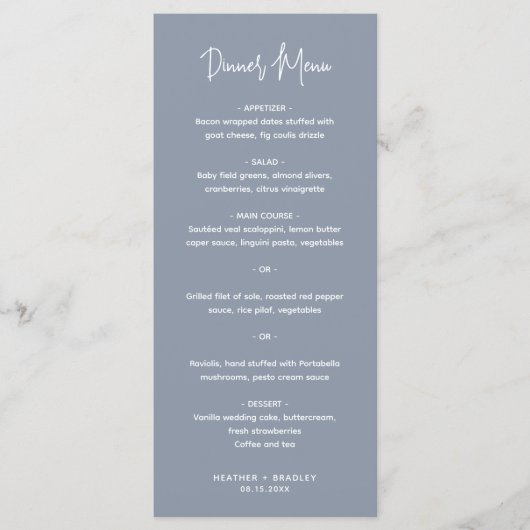 ミニマリストのダスティモダンブ結婚ルー メニュー (正面)