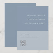 ミニマリストのダスティーブルーのQRコード付きSave the Date セーブザデート (正面/裏面)