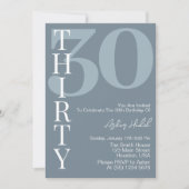 ミニマリストのダスティーブルーズ30歳の誕生日パーティー 招待状 (正面)
