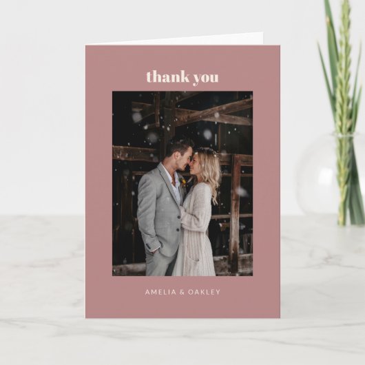 ミニマリストのダスティ結婚バラの写真を折り畳み サンキューカード (正面)