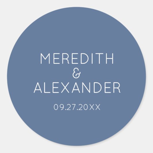 ミニマリストのダスティ結婚ブルーのステッカー ラウンドシール (正面)