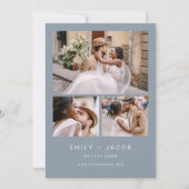 ミニマリストのダスティ結婚ブルーの4枚の写真 招待状 (正面)