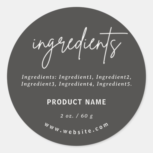 ミニマリストのダークグレーの原料の製品ラベル ラウンドシール (正面)