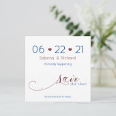 ミニマリストのダークネイビー&ブルゴーニュ日付を保存 招待状 (スタンド正面)