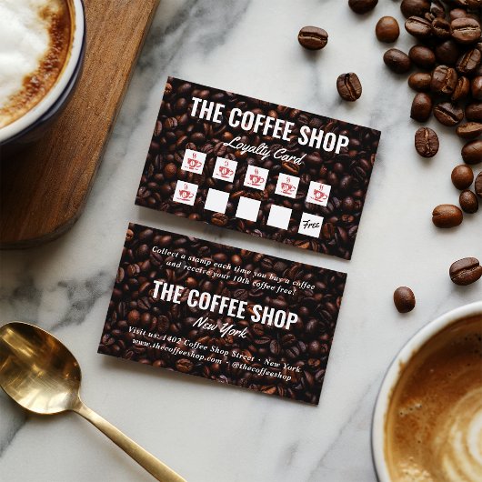 ミニマリストのダークブラウンコーヒー豆コーヒーショップ ロイヤリティカード