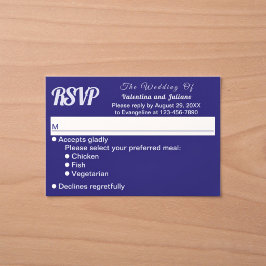 ミニマリストのダークブルー結婚式RSVP 出欠カード