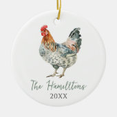 ミニマリストのチキンカスタムの家族の名前クリスマス セラミックオーナメント (正面)