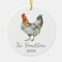 ミニマリストのチキンカスタムの家族の名前クリスマス セラミックオーナメント