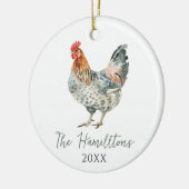 ミニマリストのチキンカスタムの家族の名前クリスマス セラミックオーナメント (左)