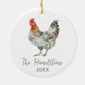 ミニマリストのチキンカスタムの家族の名前クリスマス セラミックオーナメント (裏面)