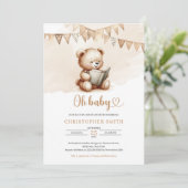 ミニマリストのテディ読ベアの本の束のフラグ 招待状 (スタンド正面)