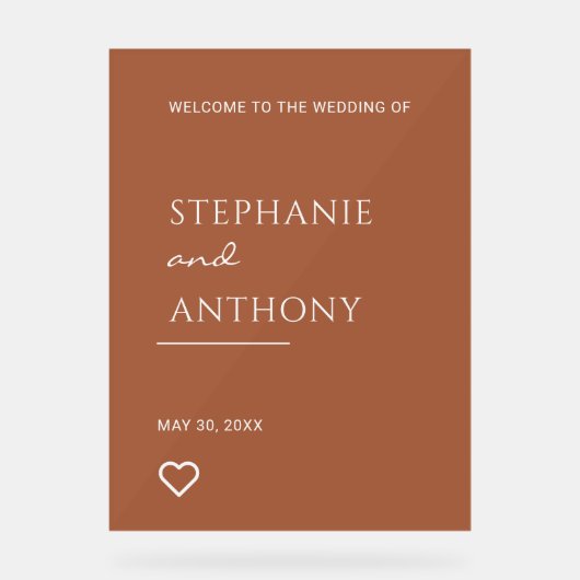 ミニマリストのテラコッタモダンとハート結婚 アクリルサイン (正面)