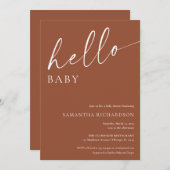 ミニマリストのテラコッタ男女兼用ベビーシャワー 招待状 (正面/裏面)