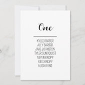 ミニマリストのテーブル番号1座席表 招待状 (正面)