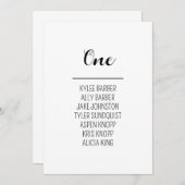 ミニマリストのテーブル番号1座席表 招待状 (正面/裏面)