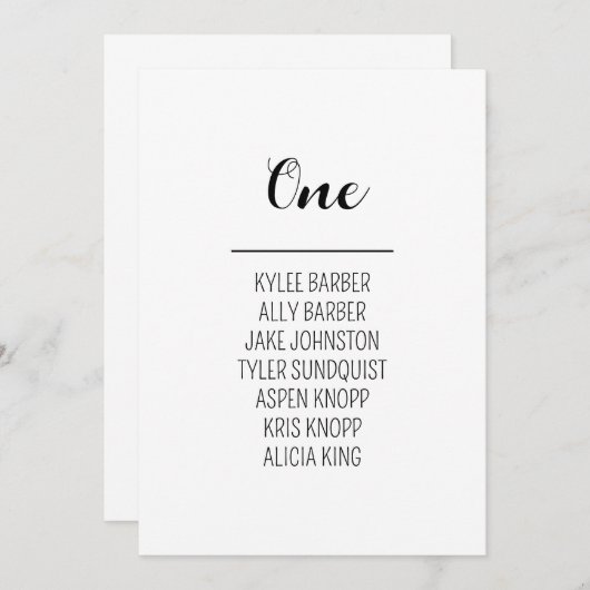 ミニマリストのテーブル番号1座席表 招待状 (正面/裏面)