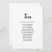 ミニマリストのテーブル番号10座席表 招待状 (正面/裏面)