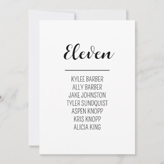 ミニマリストのテーブル番号11座席表 招待状 (正面)