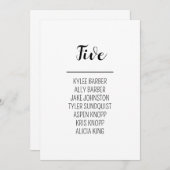 ミニマリストのテーブル番号5座席表 招待状 (正面/裏面)