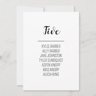 ミニマリストのテーブル番号5座席表 招待状