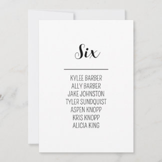 ミニマリストのテーブル番号6座席表 招待状