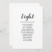 ミニマリストのテーブル番号8座席表 招待状 (正面/裏面)