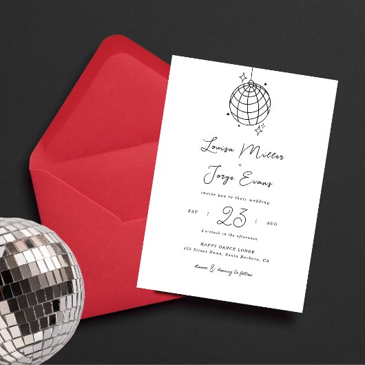 ミニマリストのディスコボール印刷またはデジ結婚タル 招待状