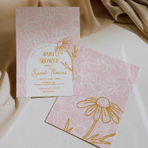 ミニマリストのデイジーガールベイビーシャワー招待状