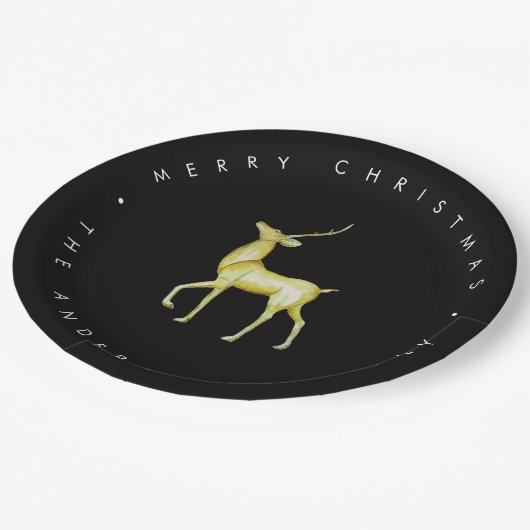 ミニマリストのトナカイの黒と白のクリスマス ペーパープレート (アングル)