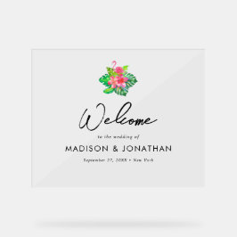 ミニマリストのトロピカルパラダイス結婚の歓迎 アクリルサイン