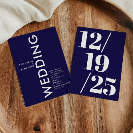 ミニマリストのネイビーブルーとシンプルホワイトはっきりした結婚の 招待状