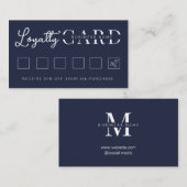 ミニマリストのネイビーブルーイニシャルスクリプト ロイヤリティカード (正面/裏面)