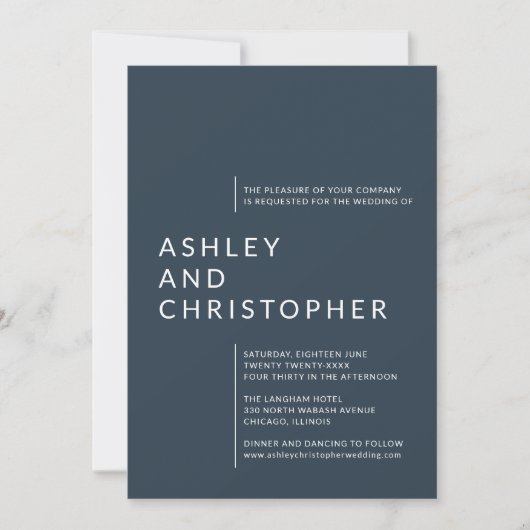 ミニマリストのネイビーブルー孤立した名前結婚写真 招待状 (正面)