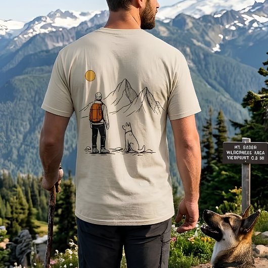 ミニマリストのハイカーと犬の山の冒険 Tシャツ
