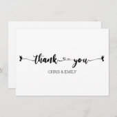 ミニマリストのハートと鳥の書道ありがとう サンキューカード (正面/裏面)