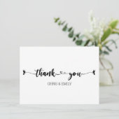 ミニマリストのハートと鳥の書道ありがとう サンキューカード (スタンド正面)
