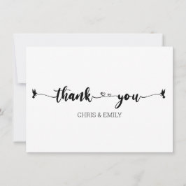 ミニマリストのハートと鳥の書道ありがとう サンキューカード