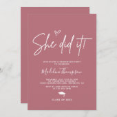 ミニマリストのバラ金ゴールドハート彼女が卒業 招待状 (正面/裏面)