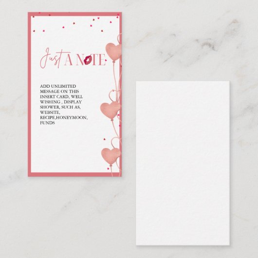 ミニマリストのバレンタイン ブライダルシャワー ディスプレイカード エンクロージャーカード (正面/裏面)