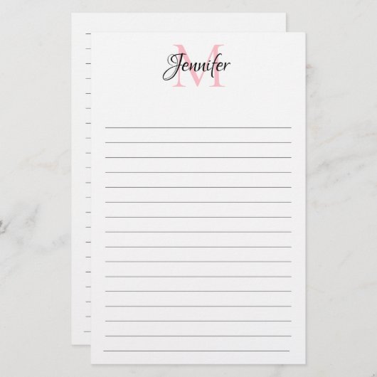 ミニマリストのパーソナライズされたモノグラム文房具 (正面/裏面)