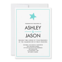 ミニマリストのヒトデビーチウェディング招待状、アクア