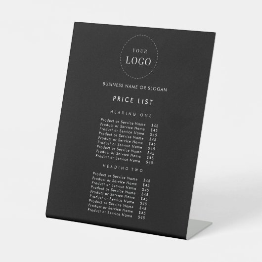ミニマリストのビジネスロゴ白黒の価格表 台座サイン (正面)